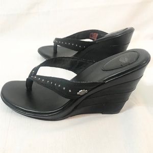 Harley-Davidson Black Thong Wedge 4” Heels Size 8.5